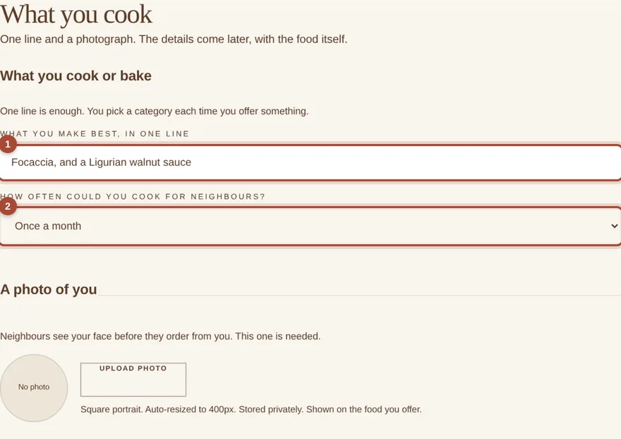 The what you cook step with the three fields ringed