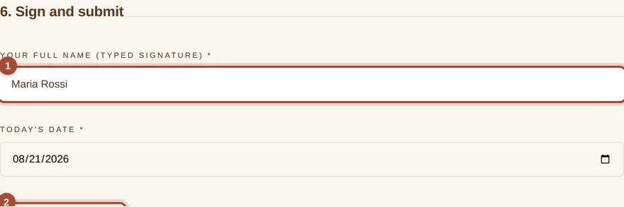 The signature field and the submit button, ringed